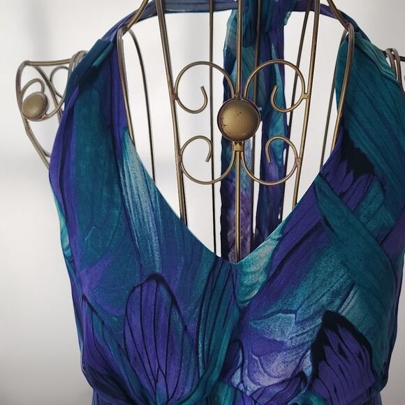 Enfocus Size 10 Aqua Purple High Low Halter Style Tie Dress - Picture 5 of 15